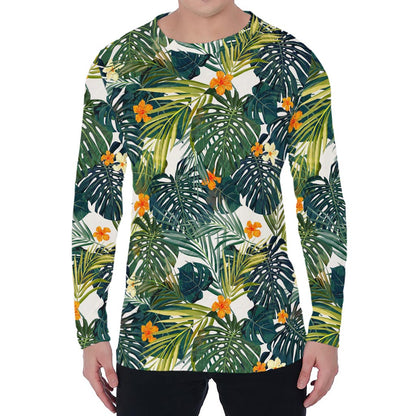 Summer Hawaiian Leaves Pattern Print Men's Long Sleeve T-Shirt