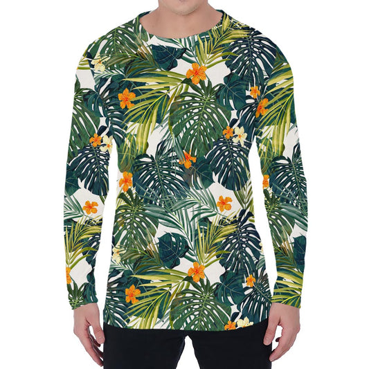 Summer Hawaiian Leaves Pattern Print Men's Long Sleeve T-Shirt
