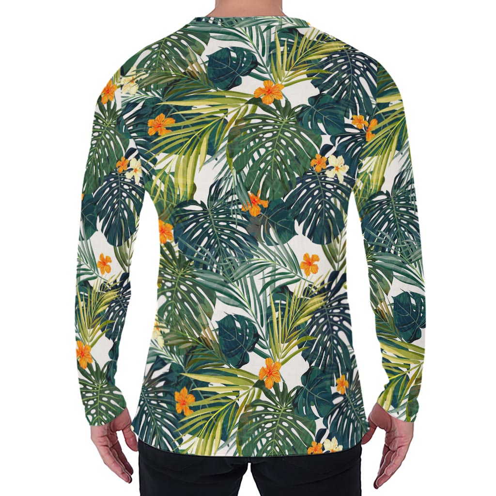 Summer Hawaiian Leaves Pattern Print Men's Long Sleeve T-Shirt