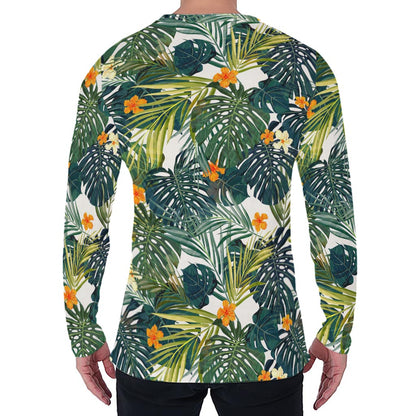 Summer Hawaiian Leaves Pattern Print Men's Long Sleeve T-Shirt