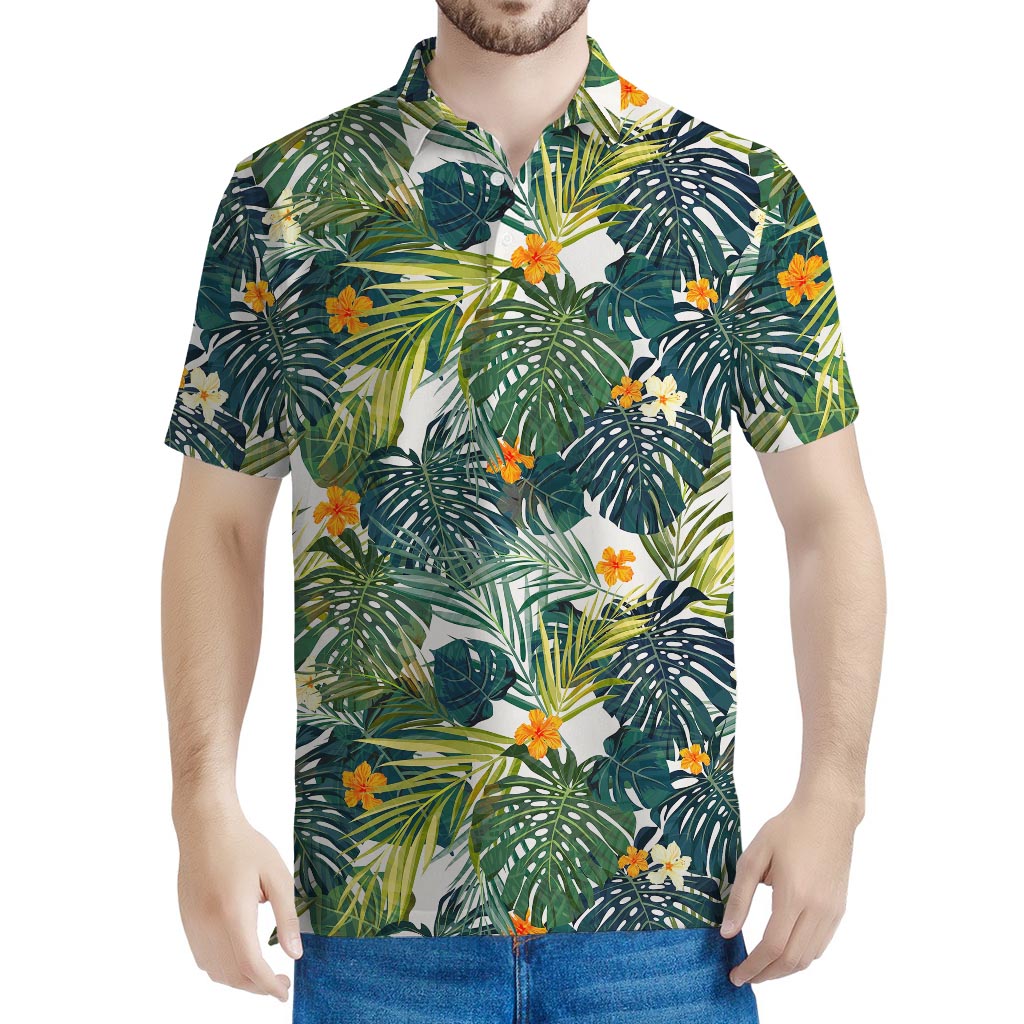 Summer Hawaiian Leaves Pattern Print Men's Polo Shirt
