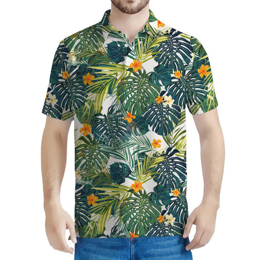 Summer Hawaiian Leaves Pattern Print Men's Polo Shirt