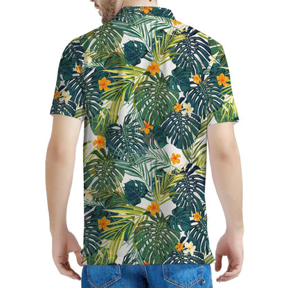 Summer Hawaiian Leaves Pattern Print Men's Polo Shirt