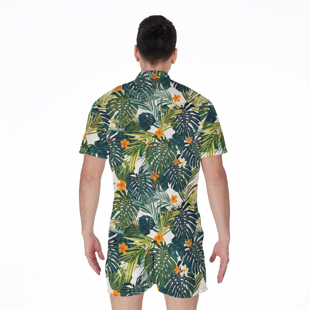 Summer Hawaiian Leaves Pattern Print Men's Rompers