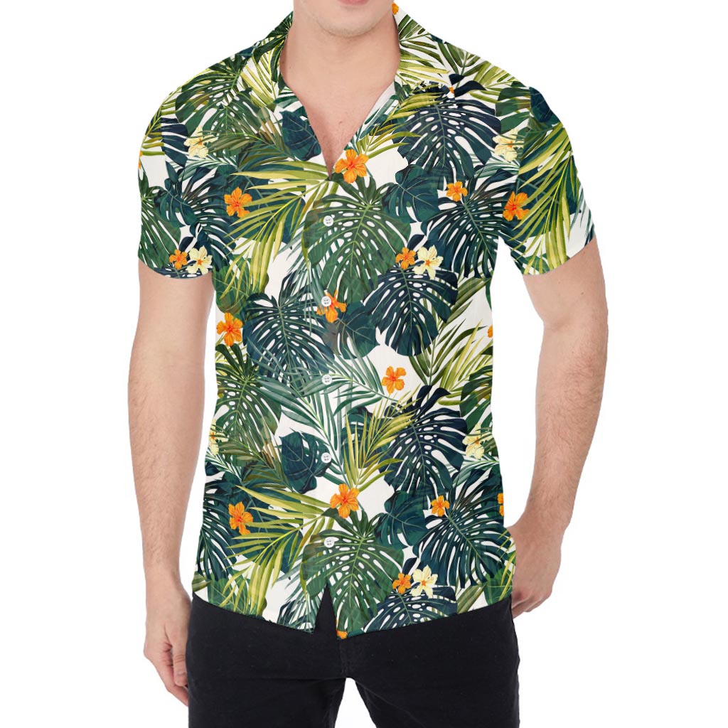 Summer Hawaiian Leaves Pattern Print Men's Shirt