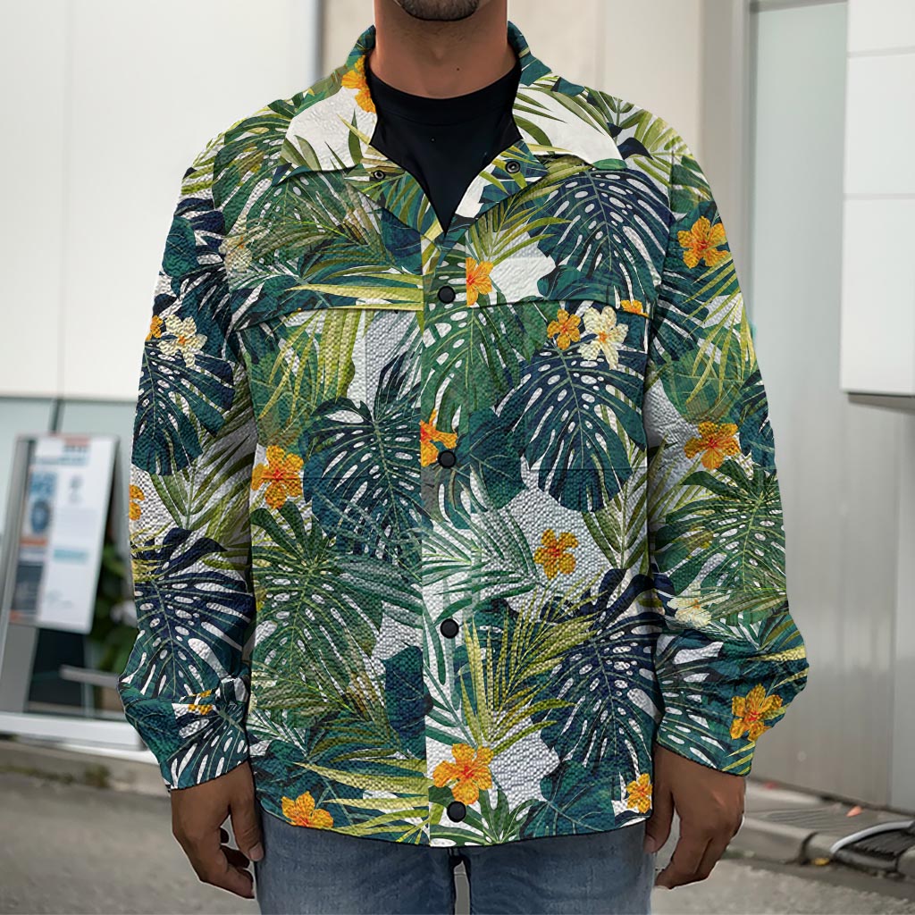 Summer Hawaiian Leaves Pattern Print Men's Shirt Jacket
