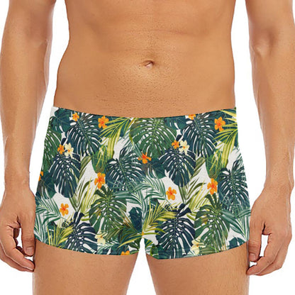 Summer Hawaiian Leaves Pattern Print Men's Short Boxer Briefs