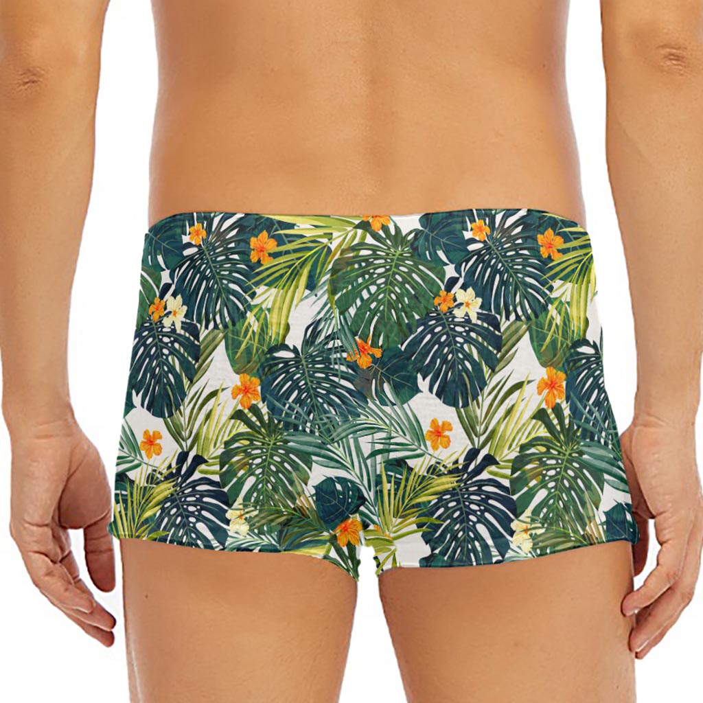Summer Hawaiian Leaves Pattern Print Men's Short Boxer Briefs