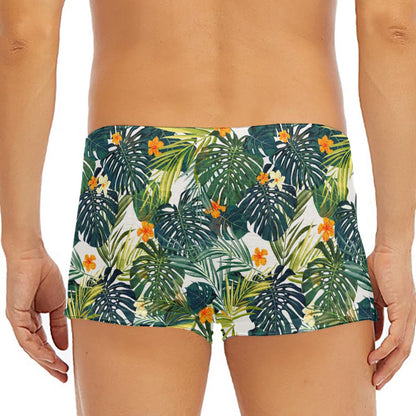 Summer Hawaiian Leaves Pattern Print Men's Short Boxer Briefs