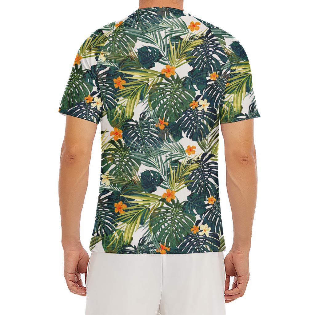 Summer Hawaiian Leaves Pattern Print Men's Short Sleeve Rash Guard