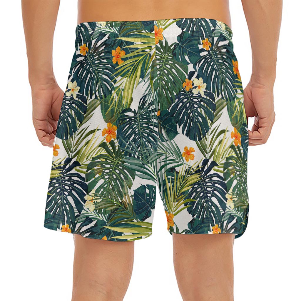 Summer Hawaiian Leaves Pattern Print Men's Split Running Shorts