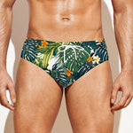Summer Hawaiian Leaves Pattern Print Men's Swim Briefs