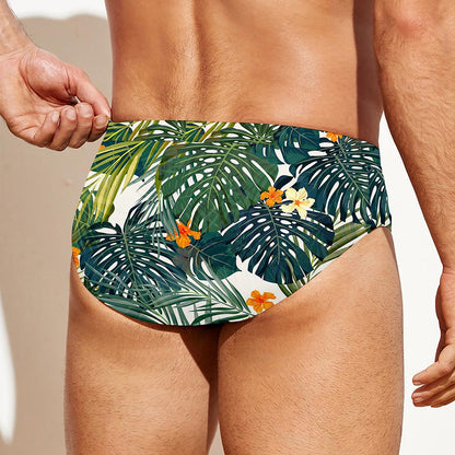 Summer Hawaiian Leaves Pattern Print Men's Swim Briefs
