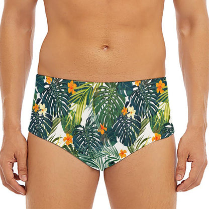 Summer Hawaiian Leaves Pattern Print Men's Triangle Swim Briefs