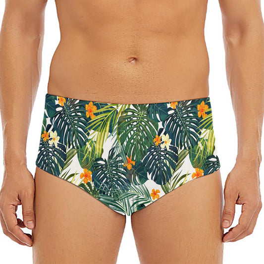 Summer Hawaiian Leaves Pattern Print Men's Triangle Swim Briefs