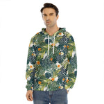 Summer Hawaiian Leaves Pattern Print Men's Velvet Pullover Hoodie