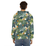 Summer Hawaiian Leaves Pattern Print Men's Velvet Pullover Hoodie