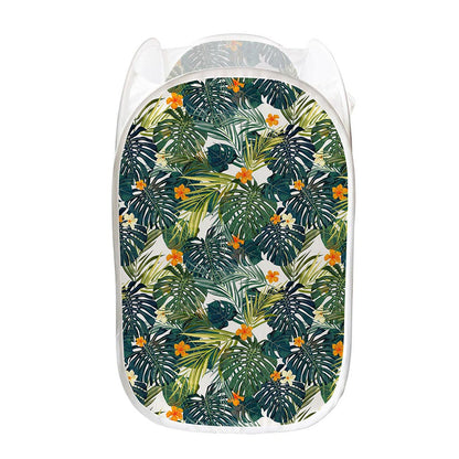 Summer Hawaiian Leaves Pattern Print Mesh Laundry Hamper