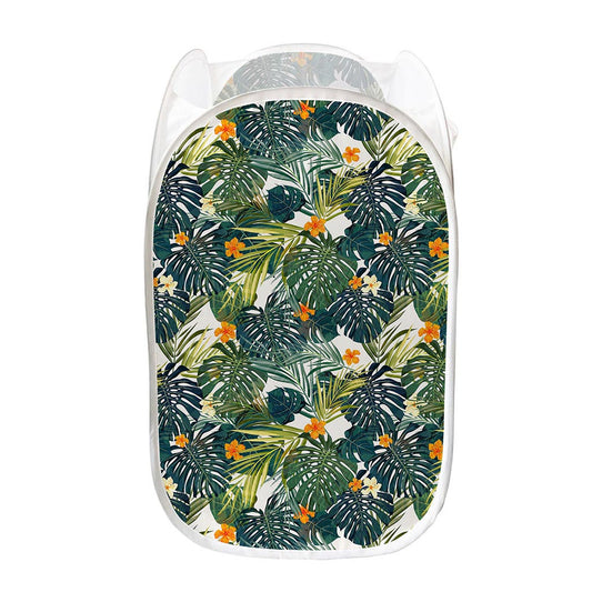 Summer Hawaiian Leaves Pattern Print Mesh Laundry Hamper