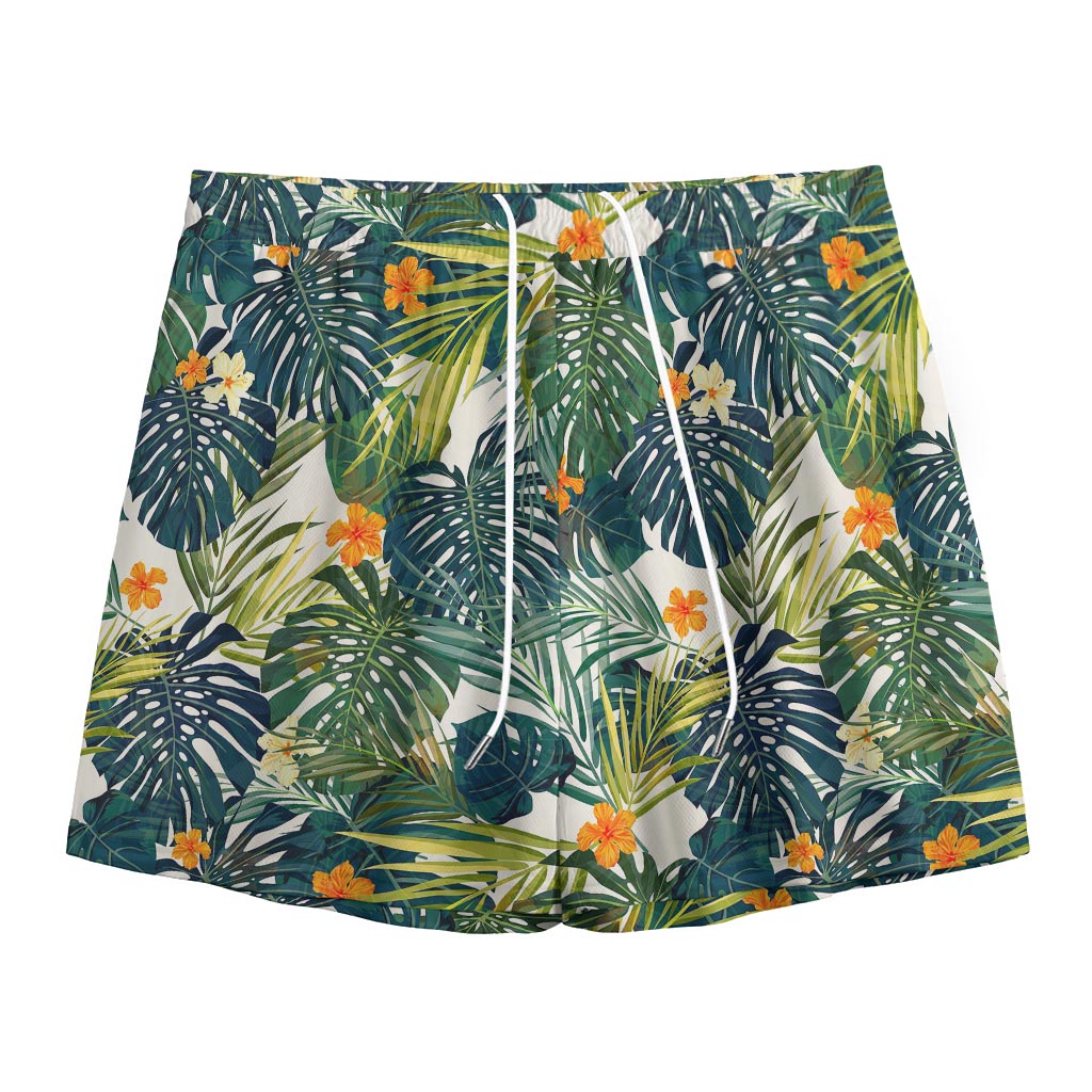 Summer Hawaiian Leaves Pattern Print Mesh Shorts