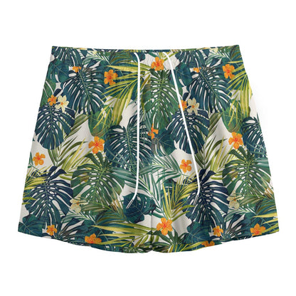 Summer Hawaiian Leaves Pattern Print Mesh Shorts