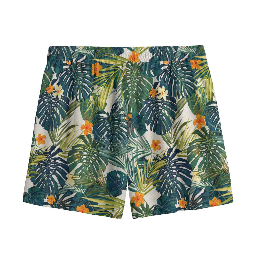 Summer Hawaiian Leaves Pattern Print Mesh Shorts