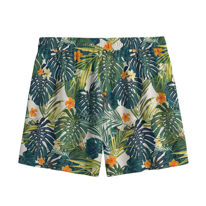 Summer Hawaiian Leaves Pattern Print Mesh Shorts