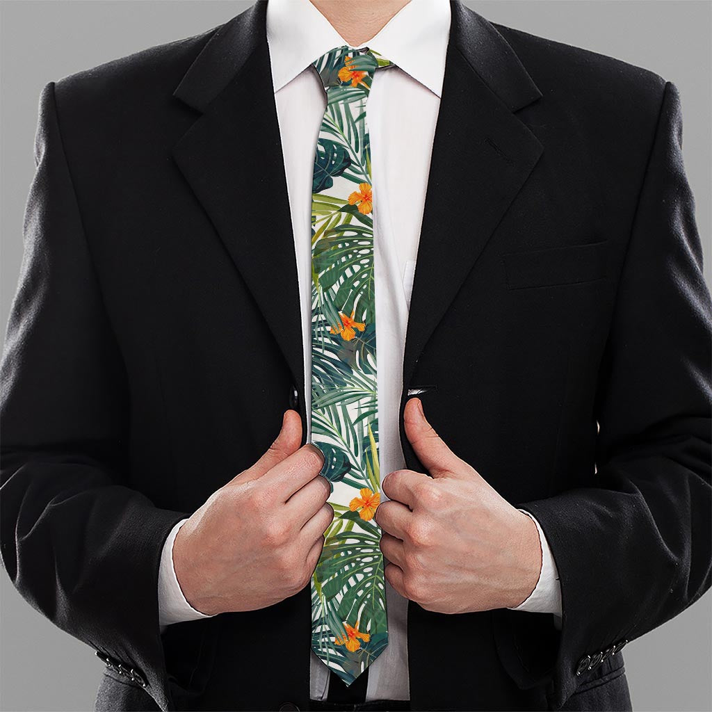Summer Hawaiian Leaves Pattern Print Necktie
