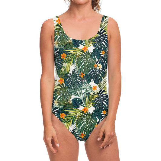 Summer Hawaiian Leaves Pattern Print One Piece Swimsuit