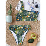 Summer Hawaiian Leaves Pattern Print One Shoulder Bikini Top