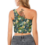Summer Hawaiian Leaves Pattern Print One Shoulder Crop Top