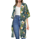 Summer Hawaiian Leaves Pattern Print Open Front Beach Cover Up