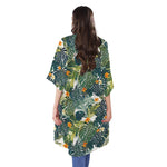 Summer Hawaiian Leaves Pattern Print Open Front Beach Cover Up