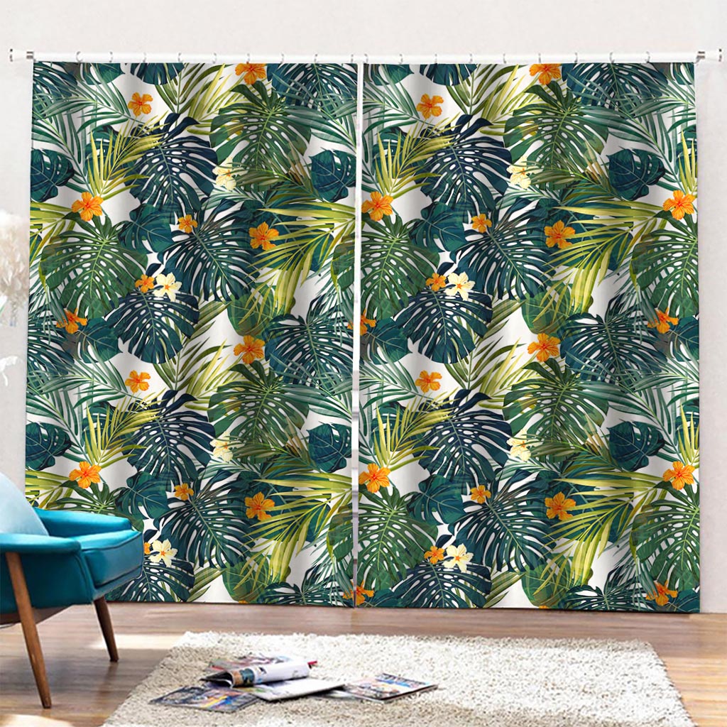 Summer Hawaiian Leaves Pattern Print Pencil Pleat Curtains