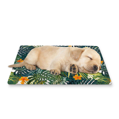 Summer Hawaiian Leaves Pattern Print Pet Cooling Mat Cover