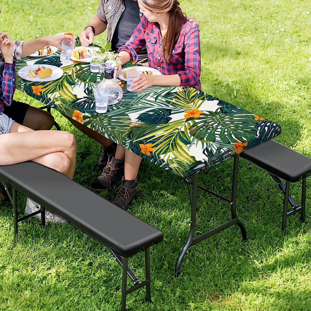 Summer Hawaiian Leaves Pattern Print Picnic Table Cover