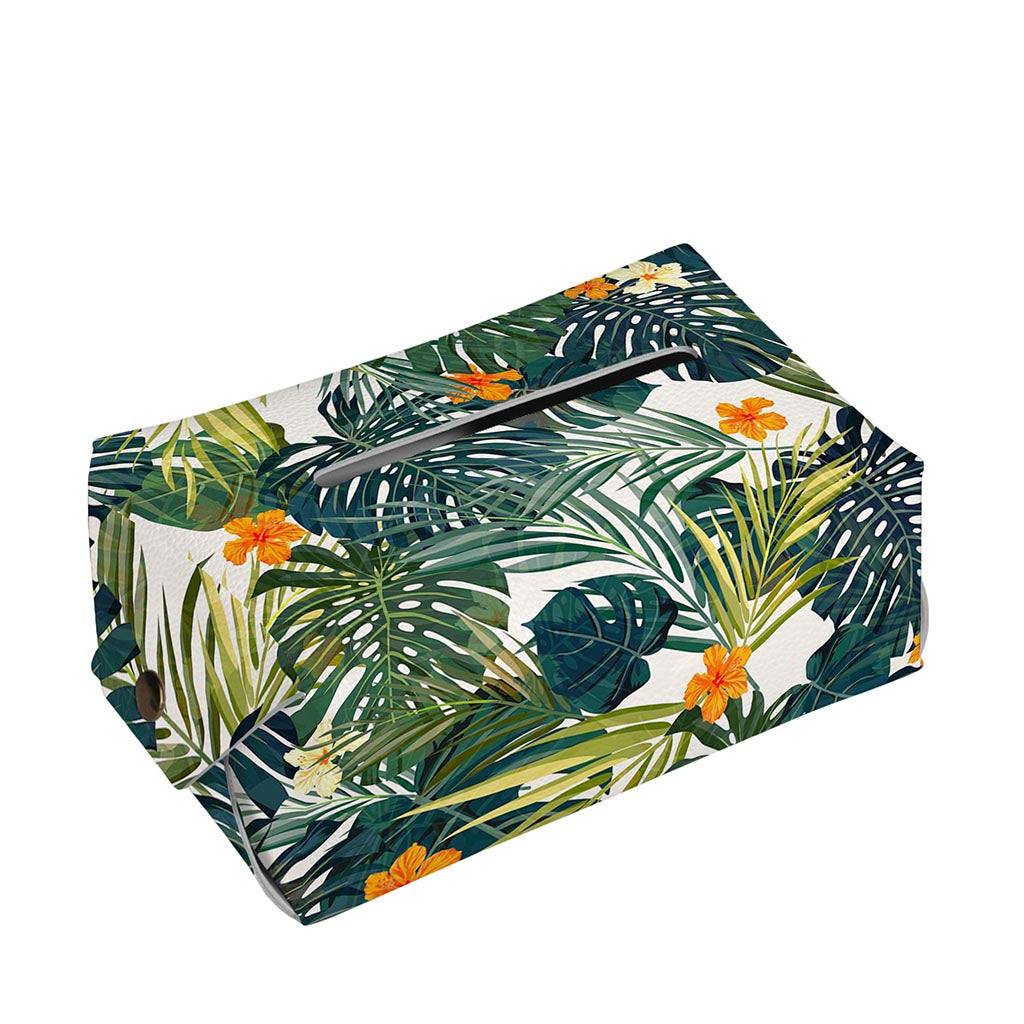 Summer Hawaiian Leaves Pattern Print Rectangle Tissue Box Cover