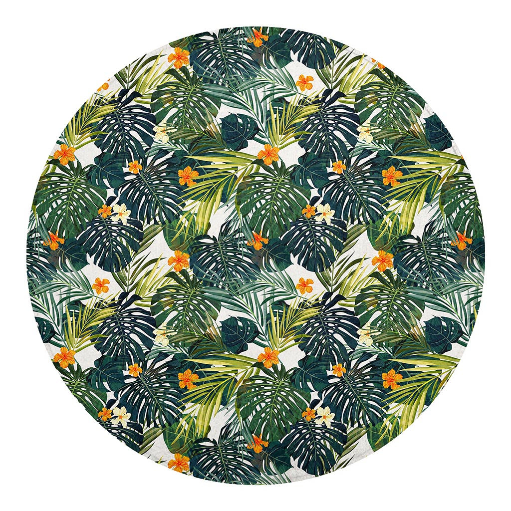 Summer Hawaiian Leaves Pattern Print Round Blanket
