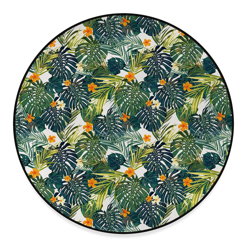 Summer Hawaiian Leaves Pattern Print Round Floor Mat