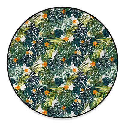 Summer Hawaiian Leaves Pattern Print Round Floor Mat