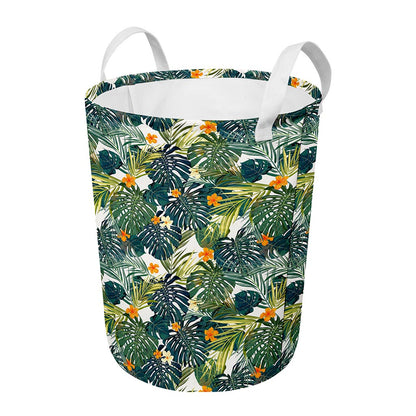 Summer Hawaiian Leaves Pattern Print Round Laundry Basket