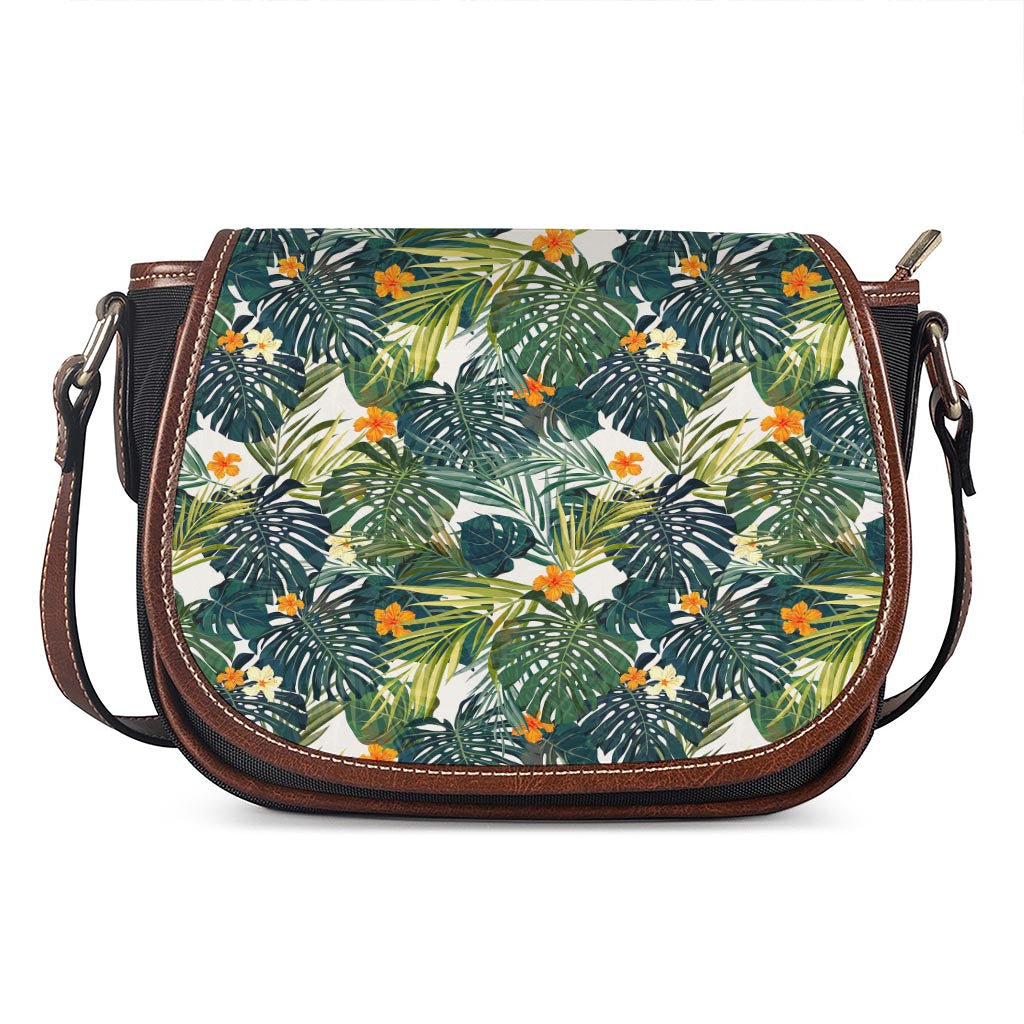 Summer Hawaiian Leaves Pattern Print Saddle Bag