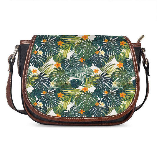 Summer Hawaiian Leaves Pattern Print Saddle Bag