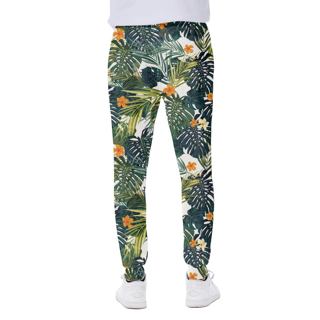 Summer Hawaiian Leaves Pattern Print Scuba Joggers
