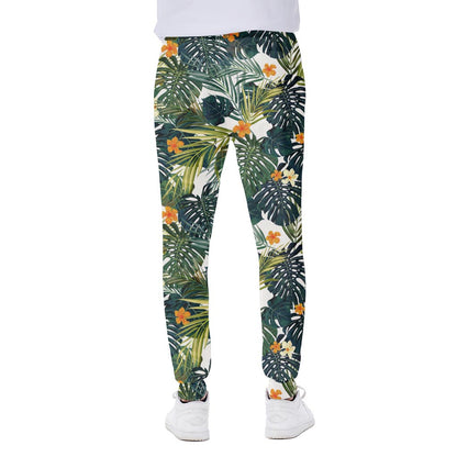 Summer Hawaiian Leaves Pattern Print Scuba Joggers