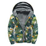 Summer Hawaiian Leaves Pattern Print Sherpa Lined Zip Up Hoodie