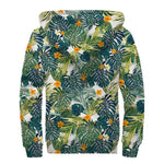 Summer Hawaiian Leaves Pattern Print Sherpa Lined Zip Up Hoodie