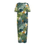Summer Hawaiian Leaves Pattern Print Short Sleeve Long Nightdress