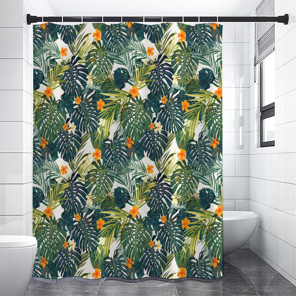 Summer Hawaiian Leaves Pattern Print Shower Curtain