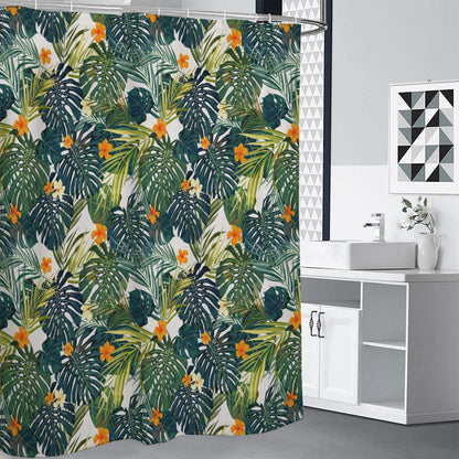 Summer Hawaiian Leaves Pattern Print Shower Curtain